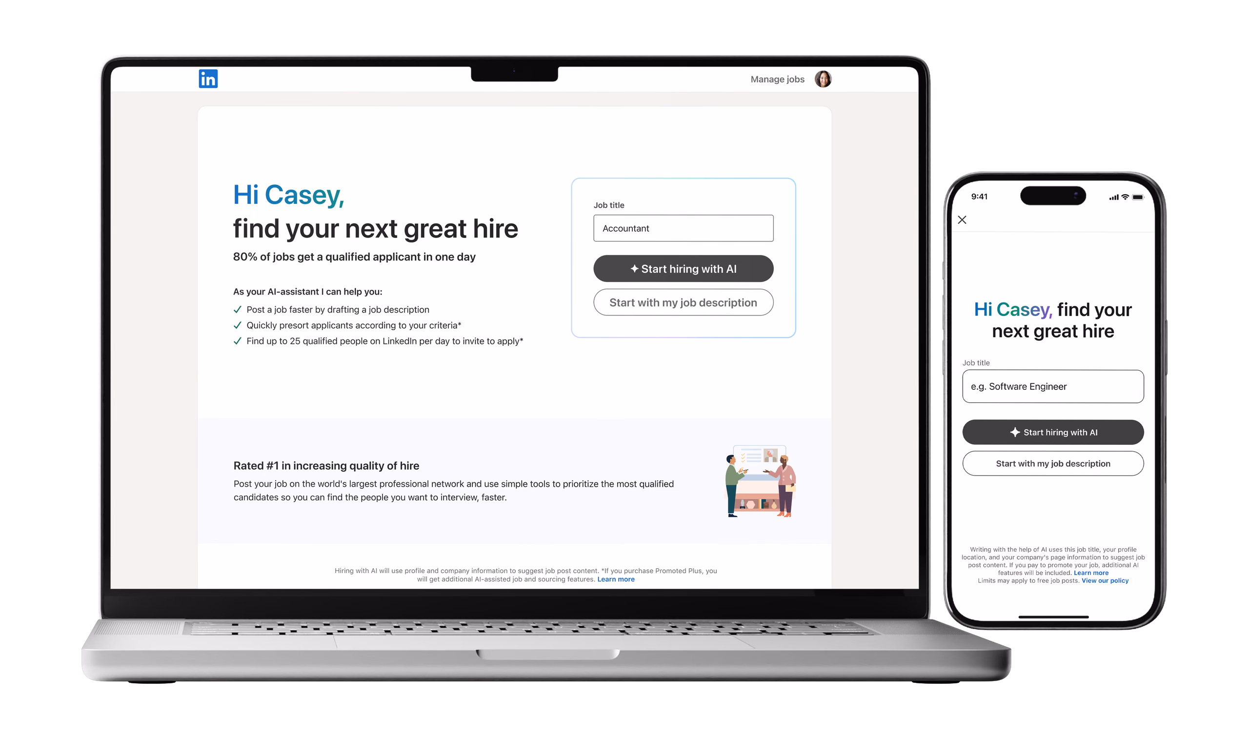 Hiring Assistant’s landing page on desktop and mobile