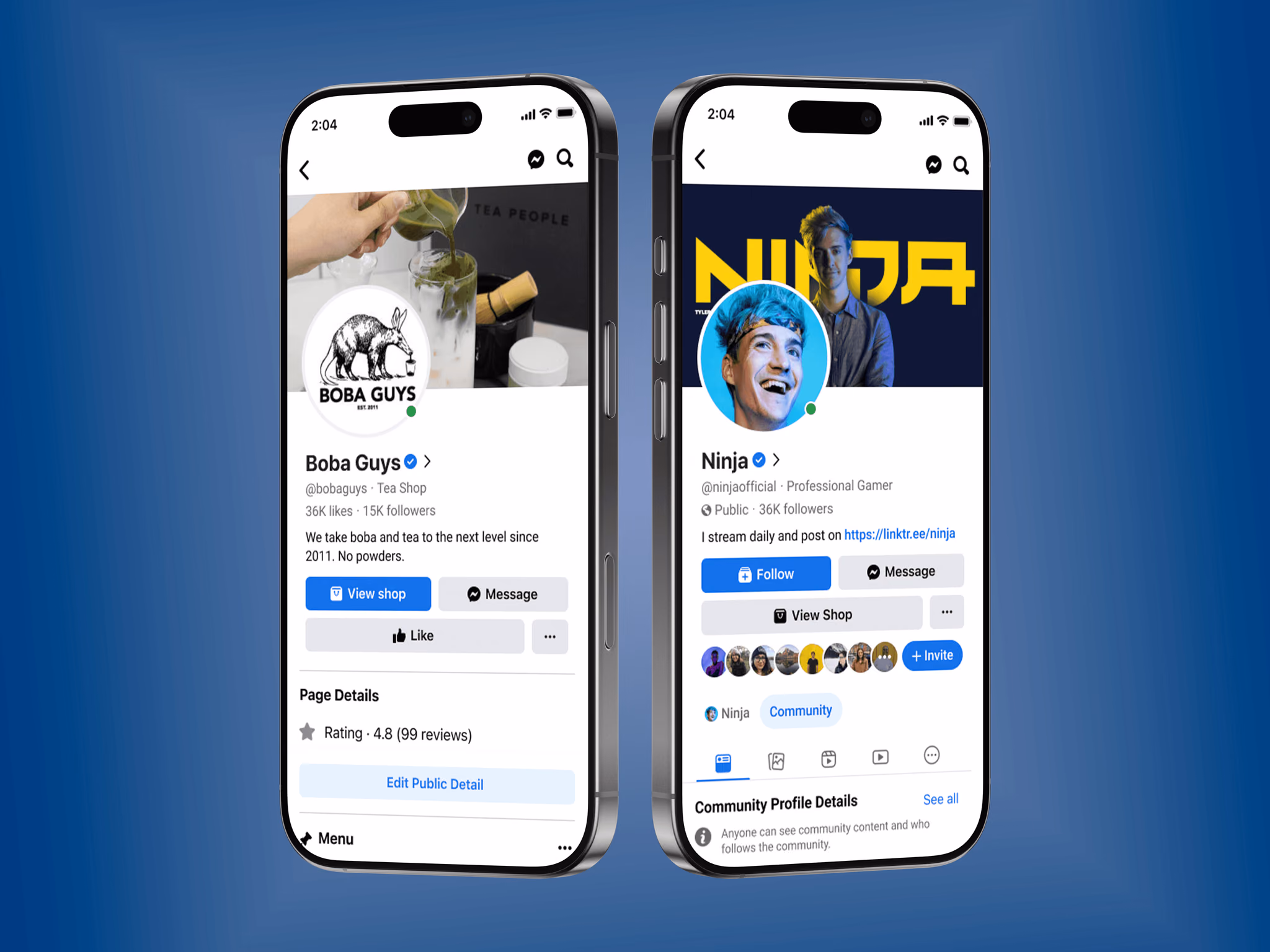 The redesigned Boba Guys and Ninja profiles on two phones